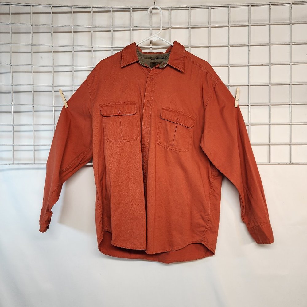 Mens L Large Faded Glory Orange Burnt Button Up Canvas Shirt